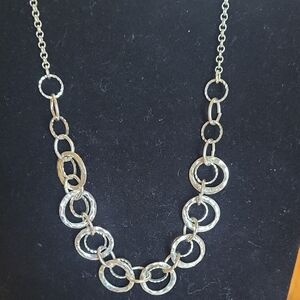 Silver-Tone Hammered Circle Link Necklace